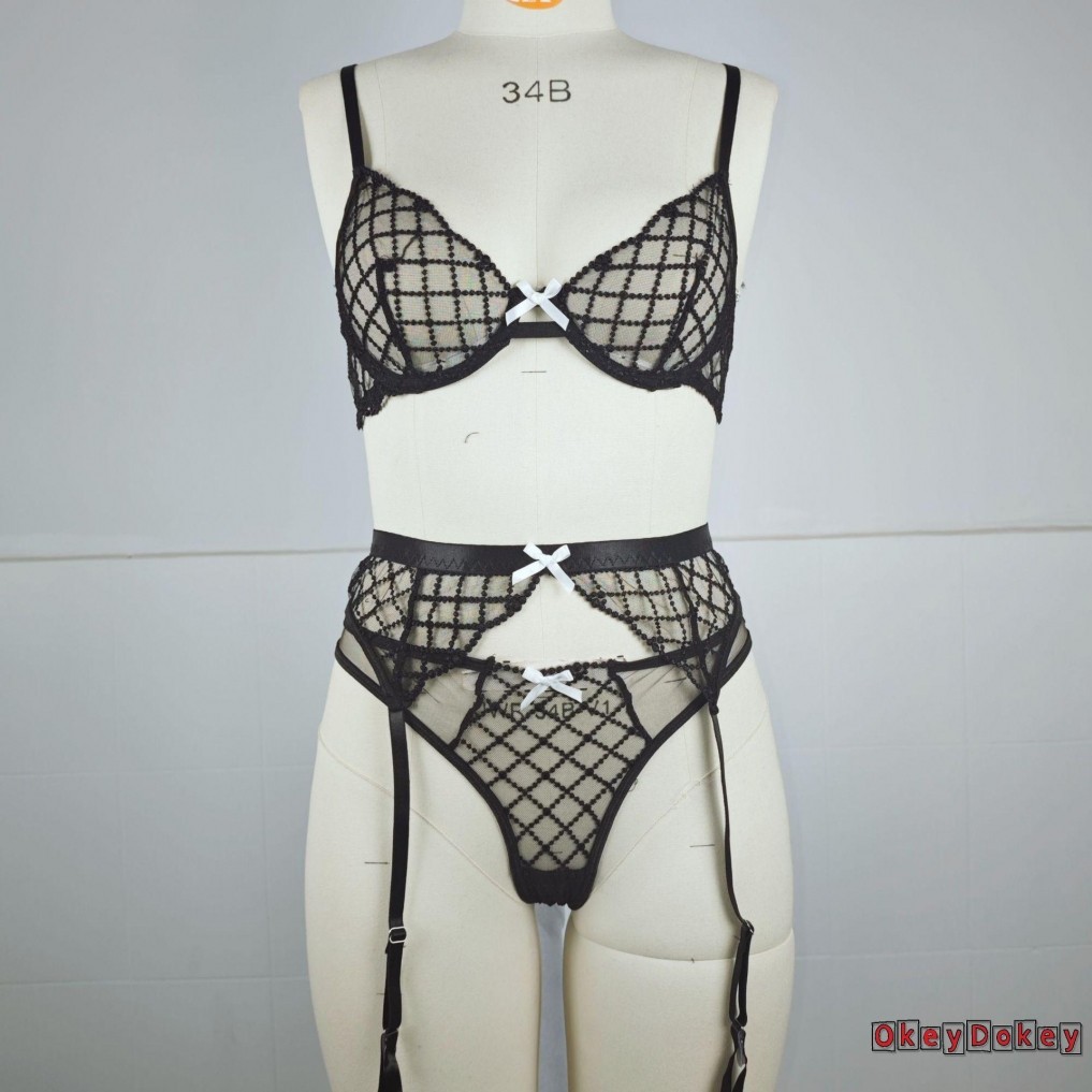 OKDK Rhinestone Garter - Bộ Đồ Lót Nữ với ÁoCrop Top và Thắt Lưng