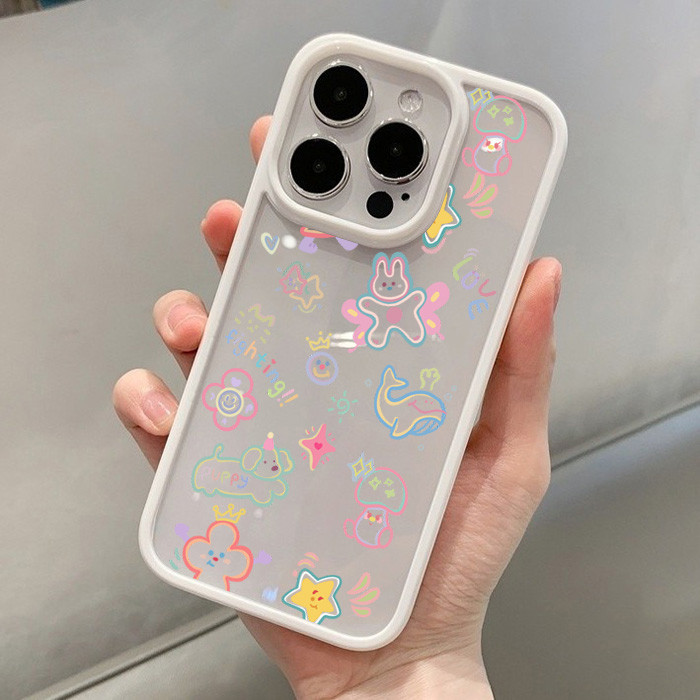 Vỏ Tương Thích Cho iPhone 16 11 12 13 14 15 Pro Max Cho iPhone 16e XR X XS Max 7 8 Plus SE2020 2022 Họa Tiết Hoạt Hình Nhiều Màu Sắc Dễ Thương Chống Sốc Trong Suốt Vỏ Silicon