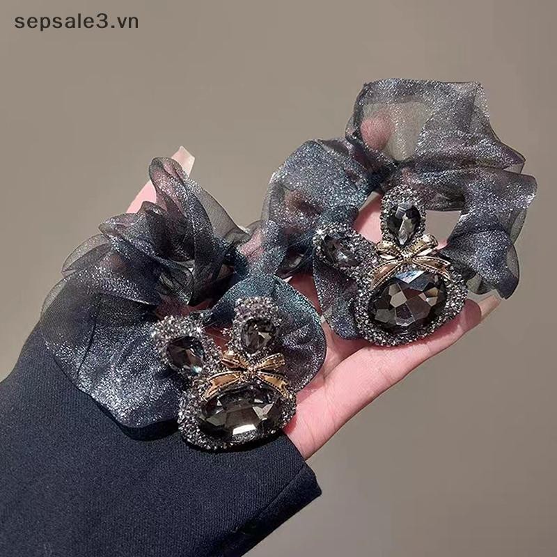 # VN # Thời Trang Kim Cương Giả Organza Scrunchies Nữ Dây Buộc Tóc Đuôi Ngựa Retro Dây Buộc Tóc Co Giãn.