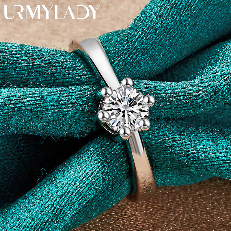 URMYLADY Chất Lượng Cao Bạc 925 Mỹ Sáu Móng Vuốt Pha Lê Nhẫn Dành Cho Nữ Trang Sức Thời Trang