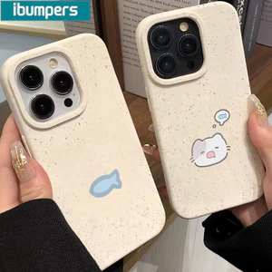 ibumpers Ốp Lưng IPhone Hàn Quốc Đơn Giản Họa Tiết Cá Mèo Cặp Đôi Cho IPhone 16 15 14 12 13 11 Pro Max IP 7 8 Plus X XS XR Ốp Điện Thoại Silicon Mềm Chống Sốc