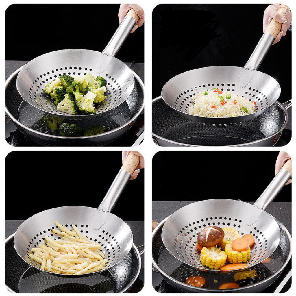 Chảo lọc Chảo vợt đồ chiên Inox Cao cấp Chubby Chef chuyên dụng rây bột lọc thức ăn đồ chiên xác trà, bã trái cây