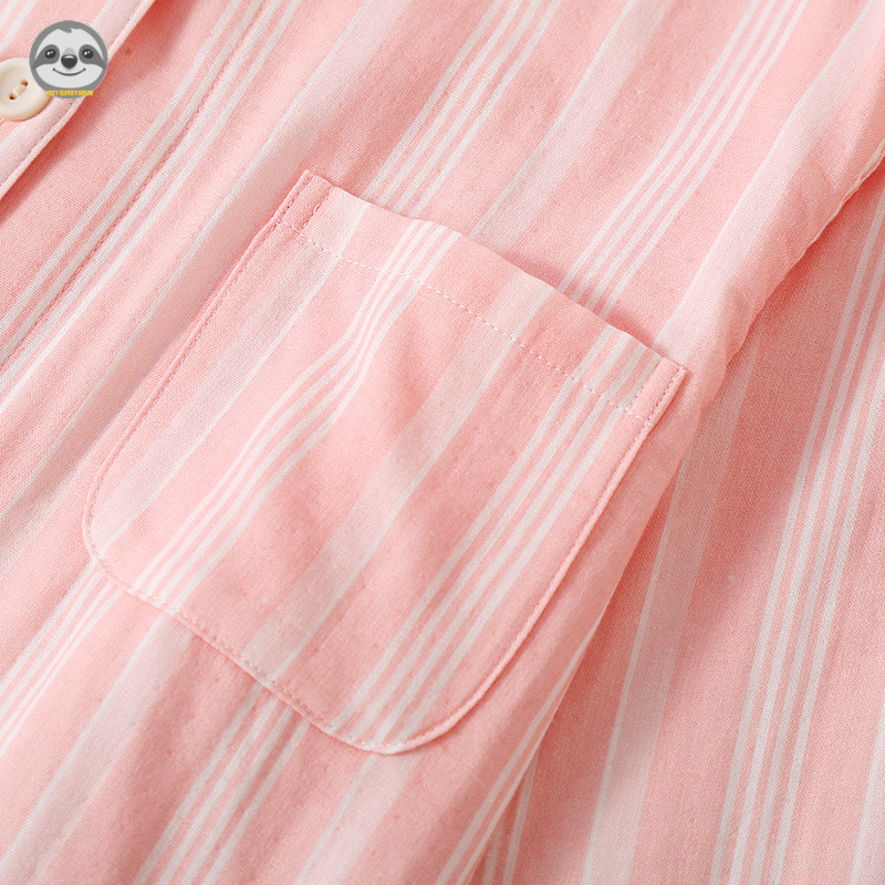 Đồ ngủ cặp đôi cotton hai lớp sọc phong cách Nhật Bản MUJI, mỏng nhẹ có thể mặc bên ngoài