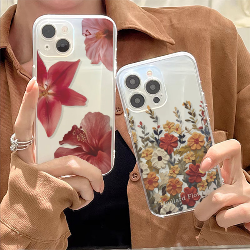 Ốp Điện Thoại Cho iPhone 12 13 14 Pro Max Plus Mini cover Vintage Y2K Hoa Hồng Hoa Trong Suốt Đơn Giản Chống Sốc Mềm Mại