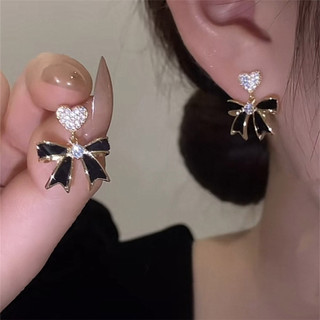 Đơn giản nơ đen trái tim tình yêu, bông tai nữ sang trọng, phong cách mới