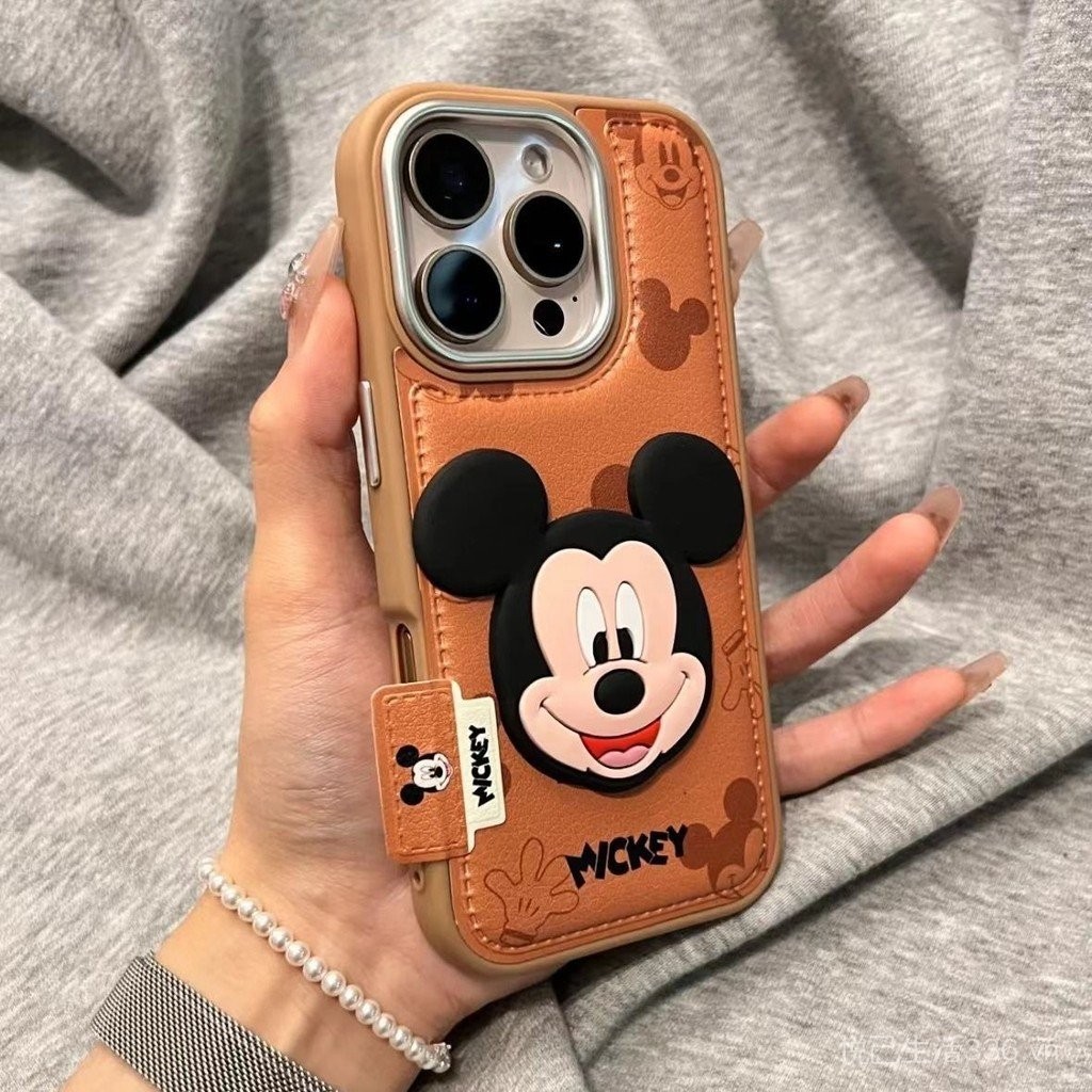 Ốp điện thoại di động 16Promax da chuột Mickey dễ thương iPhone 15 Mickey 14 chống rơi 13 nữ