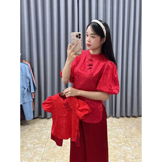 set cổ tàu gấm tay phồng, mẹ và bé gái (bán riêng từng set)
