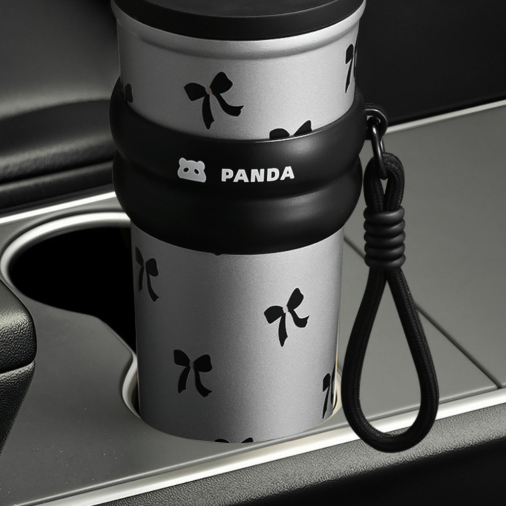 Ly giữ nhiệt Fun+ 750ml_Panda, inox 304 có ống hút, ly giữ nhiệt nóng lạnh có quai xách