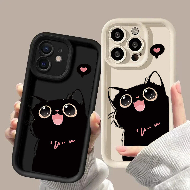 Ốp Điện Thoại Di Động Cho Google Pixel 9 8 7 Pro 5G Pixel 7A 8A 9 Pro XL Vỏ Mèo Đen Dễ Thương Họa Tiết Cặp Đôi Hoạt Hình Silicon Mềm Trái Tim Tình Yêu Chống Sốc Bảo Vệ Camera