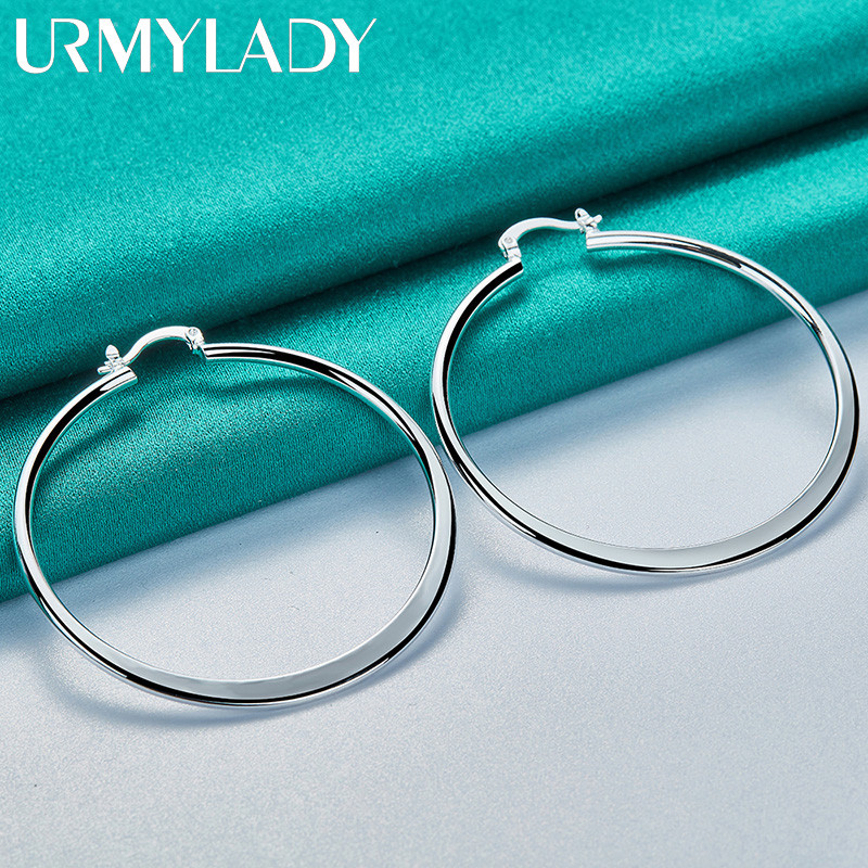 URMYLADY Bạc 925 55mm Bông tai phẳng tròn dành cho nữ Tiệc cưới Trang sức quyến rũ