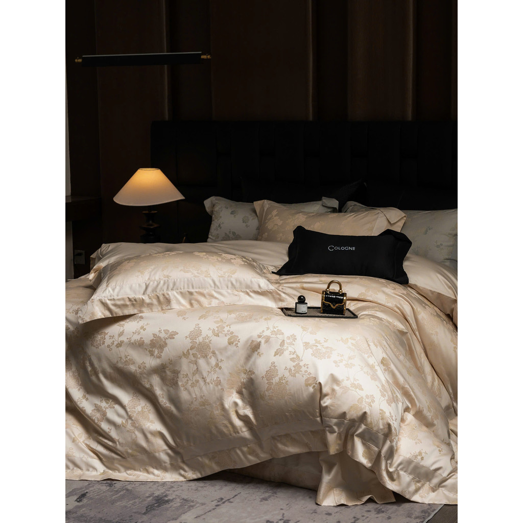 (L41225)Bộ Chăn Ga Gối Chất Liệu Tencel Cotton Mềm Mịn Thoáng Khí Họa Tiết Vân Chìm Tinh Tế  - MemMinbedding Luxury