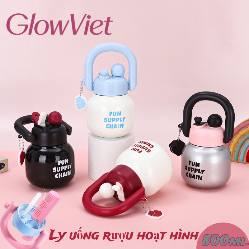 Bình nước dung tích lớn 800ml, Chai nước di động, chai nước nhựa, Thiết kế dễ thương