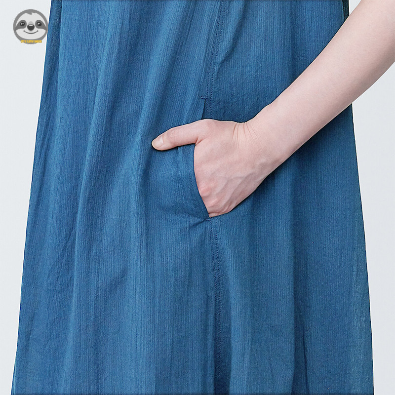 Áo chui đầu không tay màu trơn có túi và dây kéo, phong cách Nhật Bản MUJI, thoáng mát phù hợp mùa hè