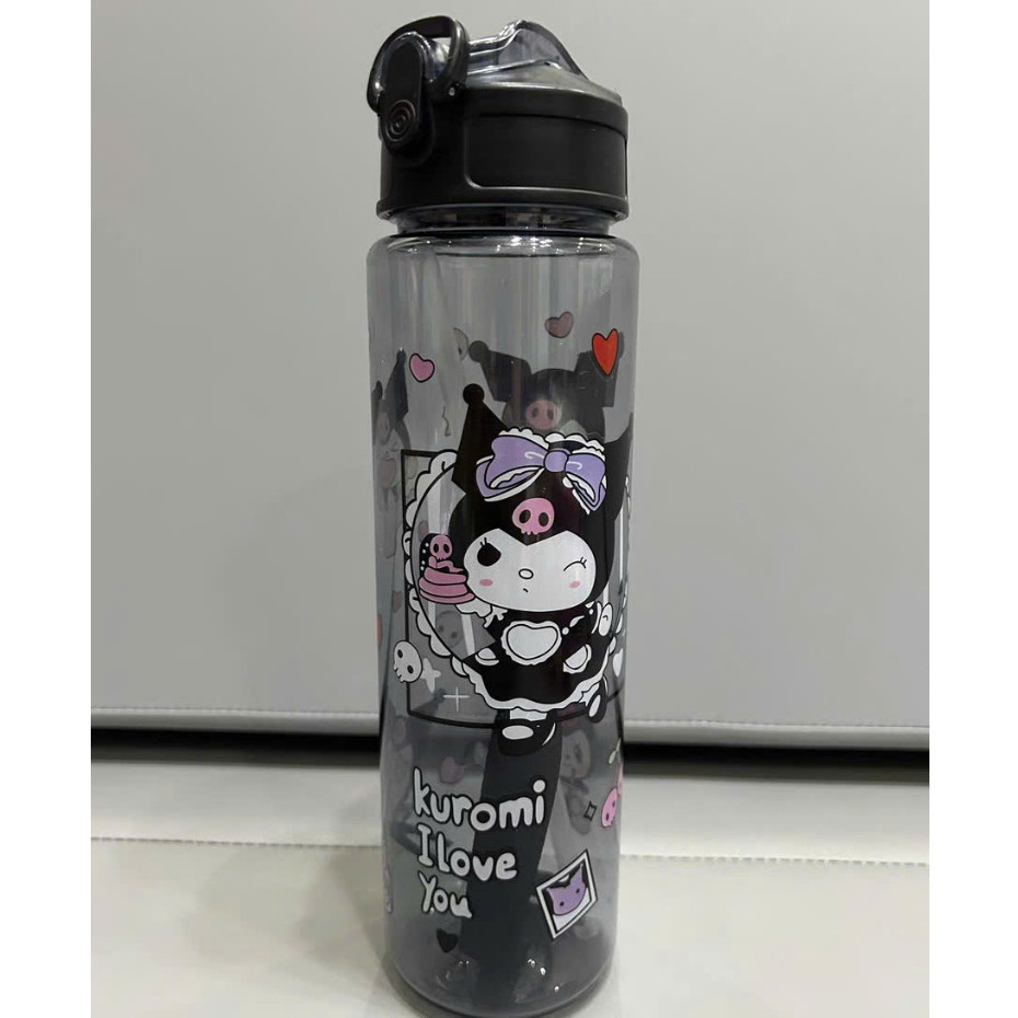 Bình Nước Kuromi  800ml - Ống Hút BPA-Free - Trong Suốt Kawaii - Phù Hợp Cho Bé, Đi Học, Du Lịch