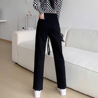 quần jean ống đứng nữ amily official store màu đen trơn lưng cao co dãn chất vảo bò dày dăn đẹp