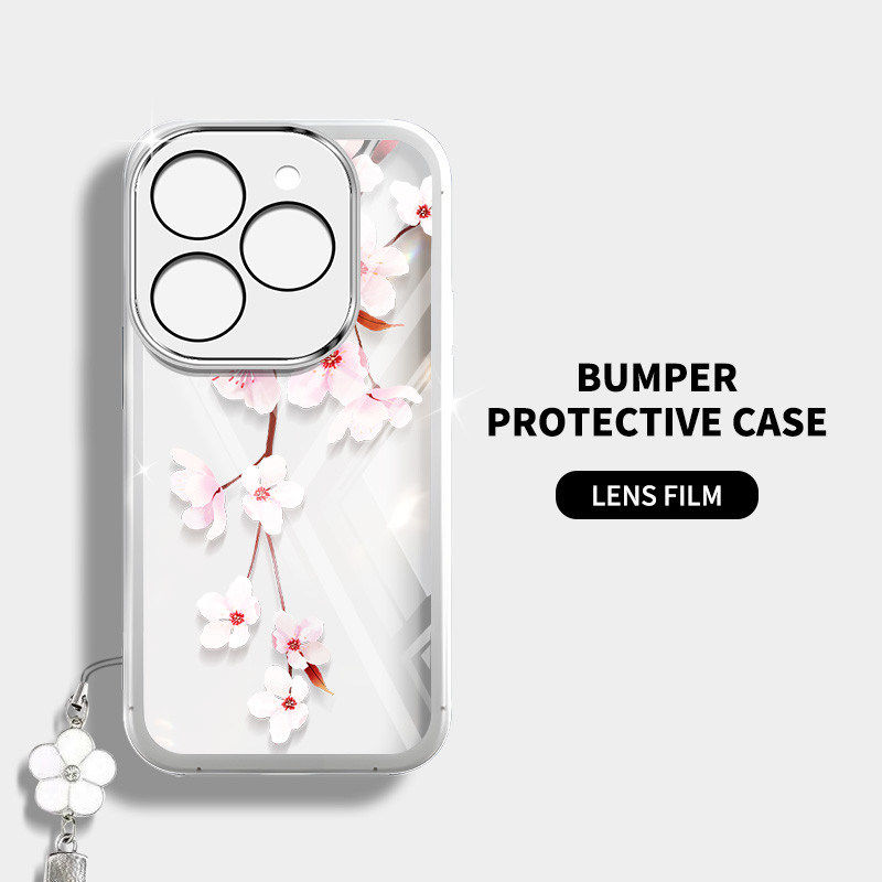 YBD Phong Cách Mới Hoa Đào Ốp Lưng Điện Thoại infinix Smart 8 HD Plus Pro ITEL P55 Hot 40i Hot 40 Pro Tecno Spark Go 2024 Spark 20 Pro 20C POP 8 KJ6 Có Dây Treo Hoa