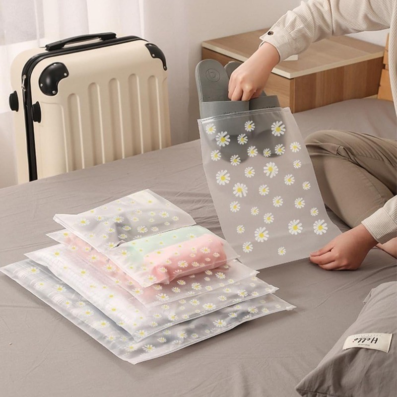 10 / 20 / 30 Cái Daisy Matte Frosted Nhựa Bao Bì Túi Dây Kéo / Túi Bảo Quản Du Lịch Daisy Trong Suốt