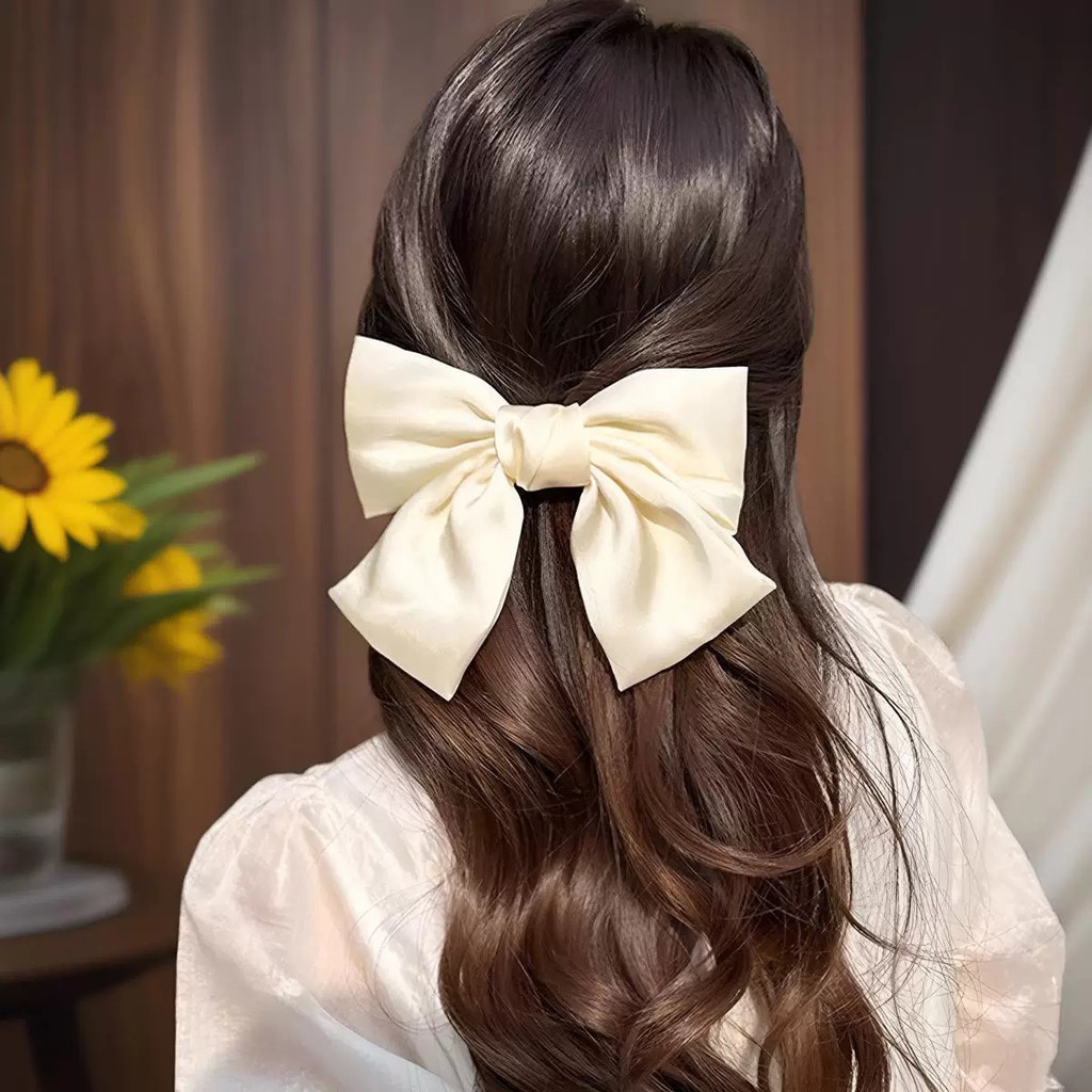 Phụ kiện tóc nơ thanh lịch màu be Mũ nón kẹp lò xo Satin