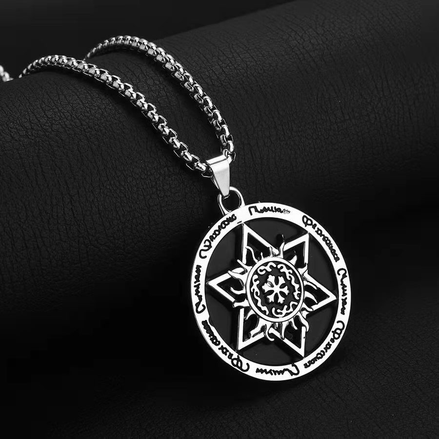 Phiên Bản Hàn Quốc và Nhật Bản Đĩa Đen Hexagram Hip-Hop Vòng Cổ Nam Phong Cách Dài Độc Đáo Mặt Dây Chuyền Thép Titan
