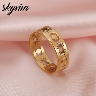 Skyrim Nam Nữ Nhẫn Rỗng Họa Tiết Lưỡi Liềm Nhẫn Cặp Đôi Trang Sức Thời Trang