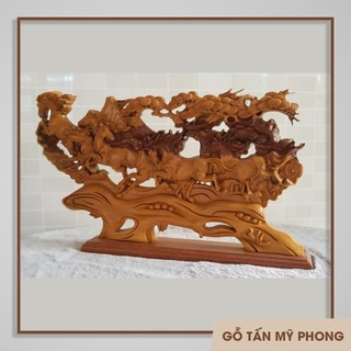 Tượng Bát Mã Truy Phong gỗ tự nhiên chạm khắc CNC tinh xảo