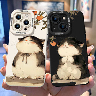 Ốp điện thoại hình mèo mực thời trang thích hợp cho iPhone16 / 15 / 14 / 13 / MINI / 12 / 11 / Pro MAX / X / 7 / 8 / 6 Vỏ bảo vệ học sinh silicon lỏng chống sốc và chống rơi toàn diện