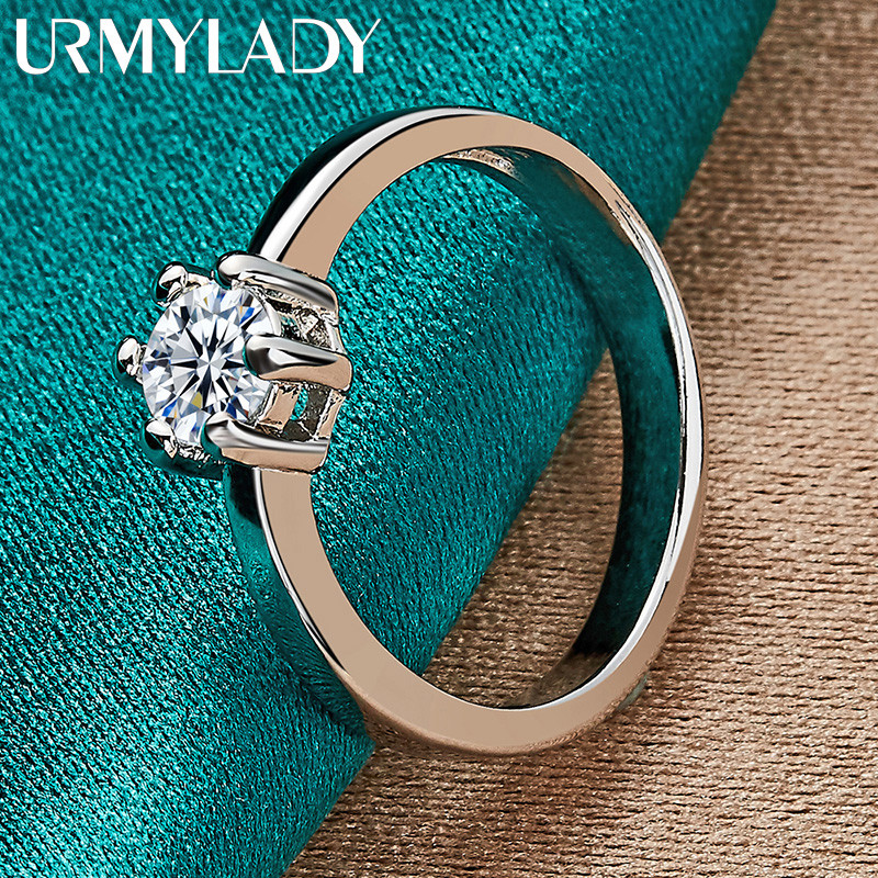 URMYLADY Chất Lượng Cao Bạc 925 Mỹ Sáu Móng Vuốt Pha Lê Nhẫn Dành Cho Nữ Trang Sức Thời Trang
