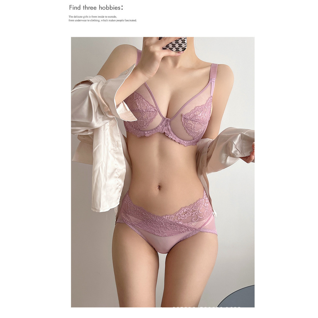 Đồ lót nữ Bộ phong cách mỏng Push-up Full Cup Áo ngực vòng thép siêu mỏng