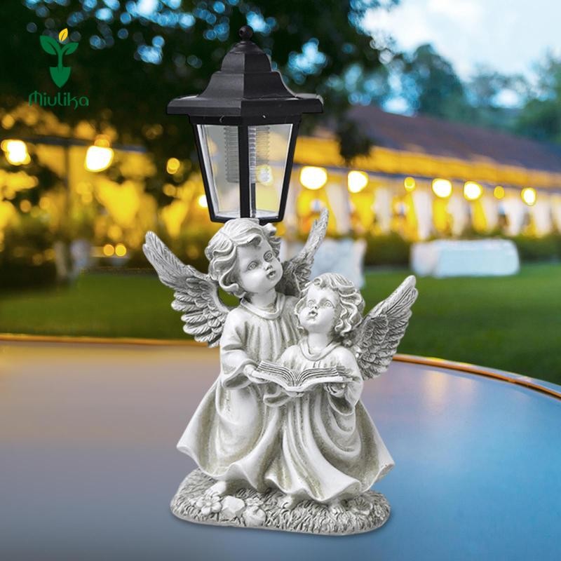 Miulika Đèn Năng Lượng Mặt Trời Vườn Tượng Trang Trí Bộ Sưu Tập Điêu Khắc Quà Tặng Sinh Nhật Thủ Công Nhựa Thiên Thần Trang Trí Cho Gia Đình Chậu Hoa Sân Bãi Cỏ