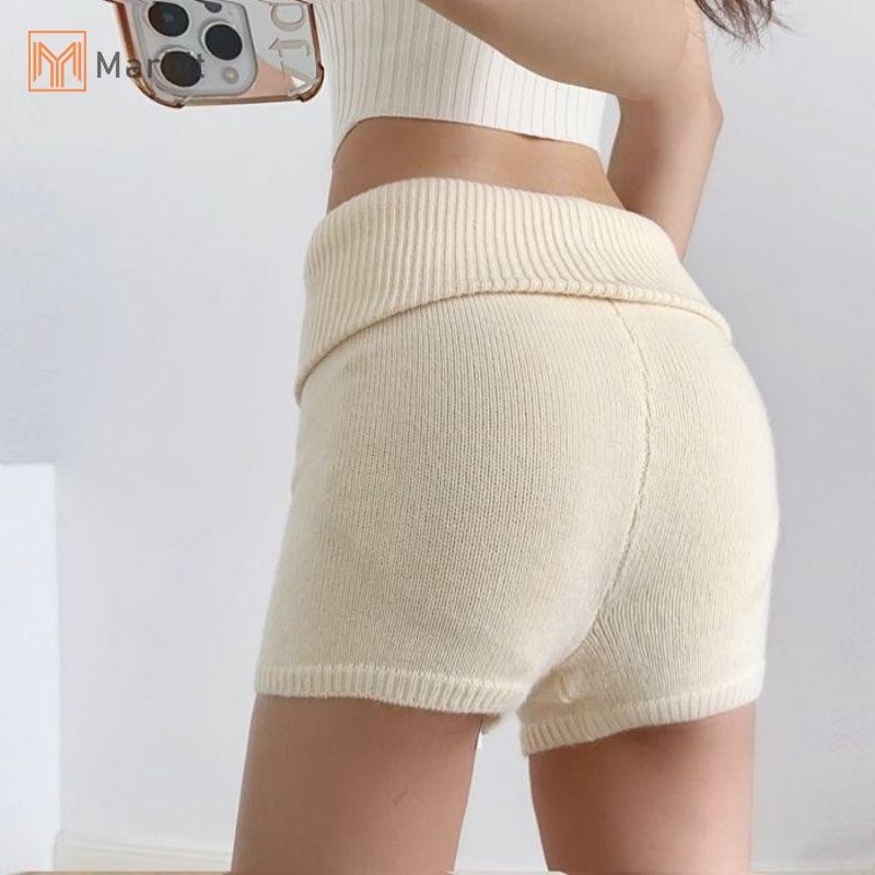 Quần short dệt kim eo thấp hố dải túi nhà hông nóng cho nữ - Marbit thời trang mùa hè mới