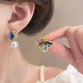 Nhỏ Giọt Glaze Retro Hoa Lá Bông Tai Nữ Tính Khí Mới Phong Cách Trung Hoa Nhẹ Sang Trọng Niche Bông Tai Tinh Tế