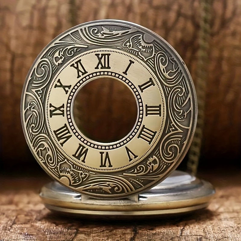 Đồng La Mã Số Thạch Anh Bỏ Túi Đồng Hồ Vintage Rỗng Ốp Lưng Steampunk Mặt Dây Chuyền Vòng Cổ Dây Chuyền Đồng Hồ Giải Trí Cho Nam Nữ