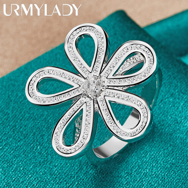 URMYLADY Hoa Bạc 925 Zircon 7-10 # Nhẫn Nữ Tiệc Cưới Trang Sức Thời Trang