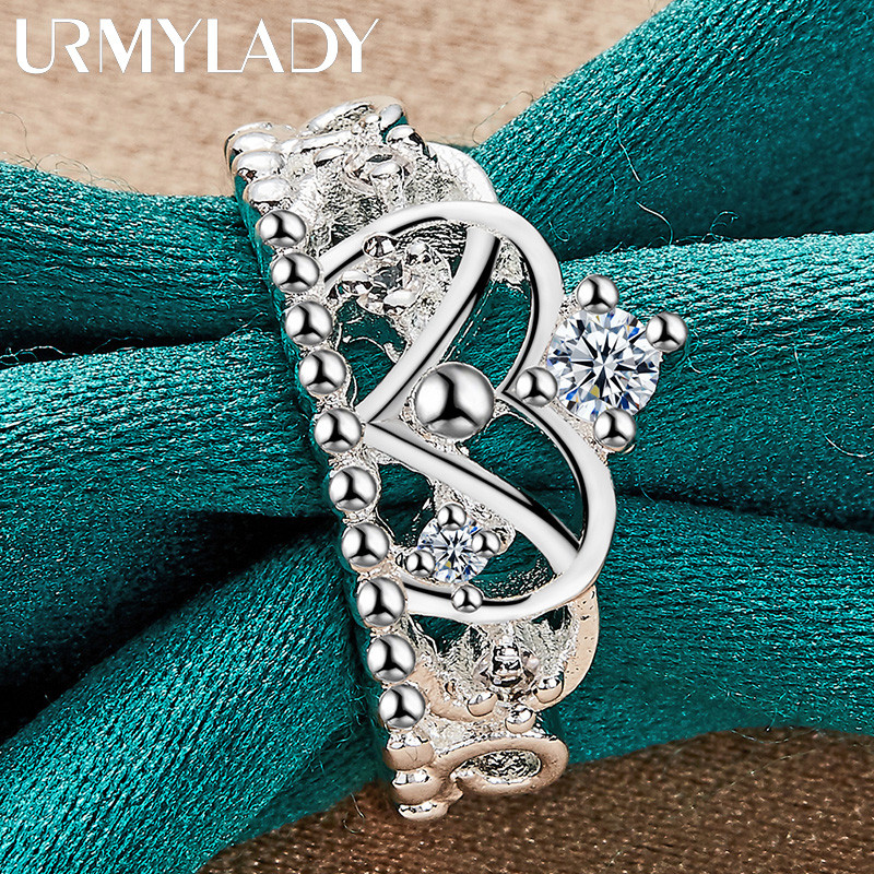 URMYLADY Bạc 925 Vương Miện Zircon 7-10 # Nhẫn Nữ Cưới Quyến Rũ Trang Sức Thời Trang