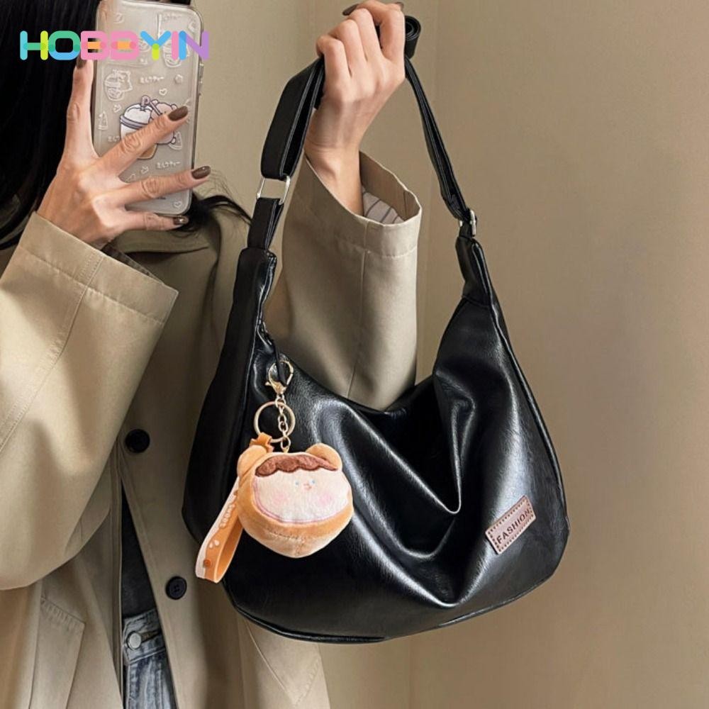 Túi đeo vai HOBBYIN, có dây kéo Túi đeo chéo bằng da PU, Túi xách nữ màu trơn cổ điển