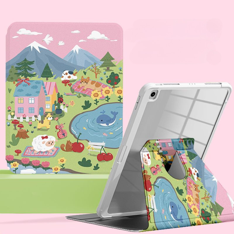 Ốp bảo vệ cho Samsung Galaxy Tab A7 lite 8.7inch S10ULTRA A9 + S10 FE + S9 FE + S7 + / S8 + / S7FE Tab S6 lite 2024 Vỏ máy tính bảng hoạt hình dễ thương xoay 360 độ