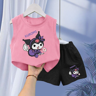 Bộ áo và quần short xe tăng mùa hè cho bé gái Kuromi 2025 Trang phục nhẹ không tay cho trẻ em