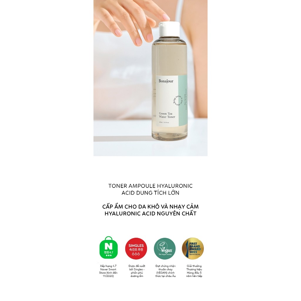 Nước hoa hồng làm dịu không kích ứng da BONAJOUR GREEN TEA WATER TONER 205ml | DAMDAVN