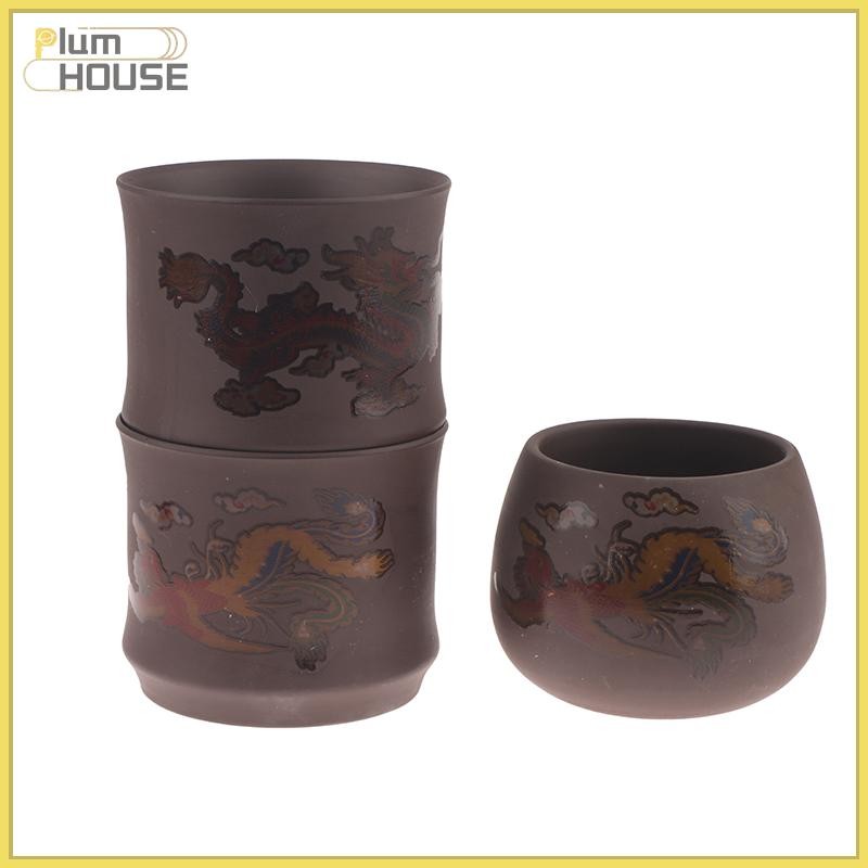 PlumHOUSE Rồng Phượng Phong Cách Trung Hoa Đổi Màu Đất Sét Tím Chống Bỏng Bia Bát Drinkware Bộ Trà VN