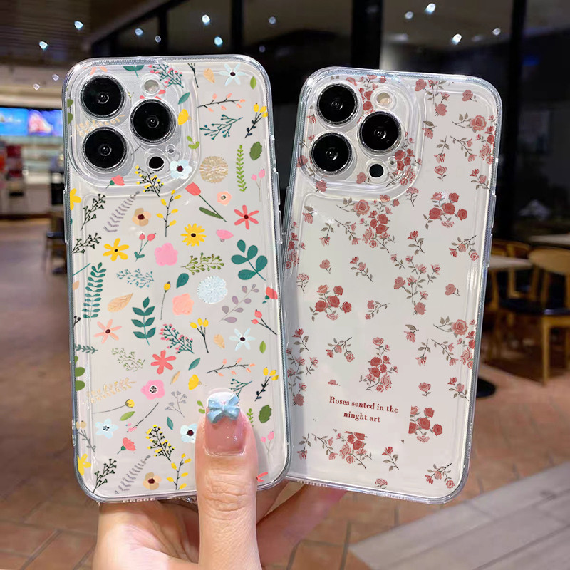Ốp Lưng Cây Hoa Nhỏ Tươi Mùa Hè Cho Samsung Galaxy A56 A36 A26 A16 A55 5G A06 A05 A05S S24 FE S25 Ultra Plus Vỏ Mềm Trong Suốt Họa Tiết Silicon Thời Trang TPU Trong Suốt