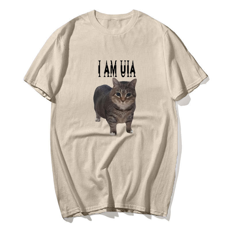 "I Am Uia Cat Áo nam Nữ Hip Hop Âm Nhạc Cotton Tay Ngắn Cổ Tròn Áo nam Áo Thun Cotton Tay Ngắn Tee