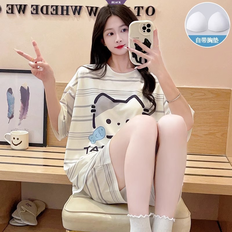 Bộ đồ ngủ Hachiware Sọc dễ thương Chiikawa Usagi Nữ Mùa hè có đệm ngực Quần Short tay ngắn Bộ đồ chờ [BL]