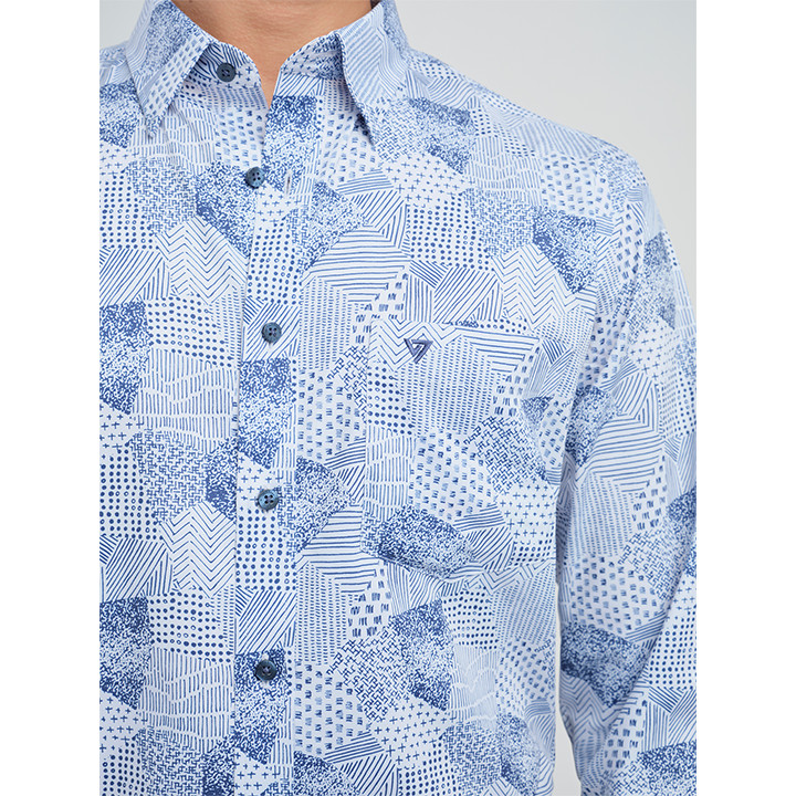 Sơmi dài tay vạt tròn VIETTIEN vải cotton phom regular VT00000276