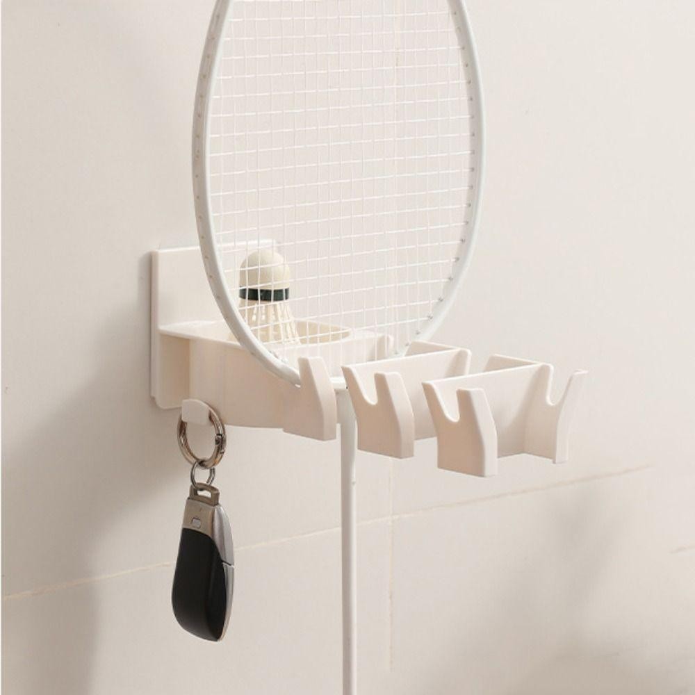 Giá đỡ vợt cầu lông JIGK, có hộp đựng bóng Móc treo vợt Tennis 3 khe, Giá treo tường miễn phí đục lỗ Quần vợt