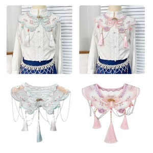 YOI Cổ Giả Có Thể Tháo Rời Tinh Tế Với Thêu Bướm Vintage Đính Hạt Dây Xích Tua Rua Khăn Cho W