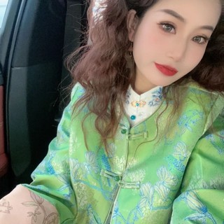 Bộ sưu tập 12.000 người Đường Trung Quốc Bộ đồ cải tiến Phong cách hợp thời trang Satin Top Size lớn Áo len mùa xuân Phiên bản trẻ Trung Quốc mới Phong cách Trung Quốc Áo khoác Song Jin 1,20,000 Bộ sưu tập người Bộ đồ Đường Trung Quốc Phong cách cải tiến