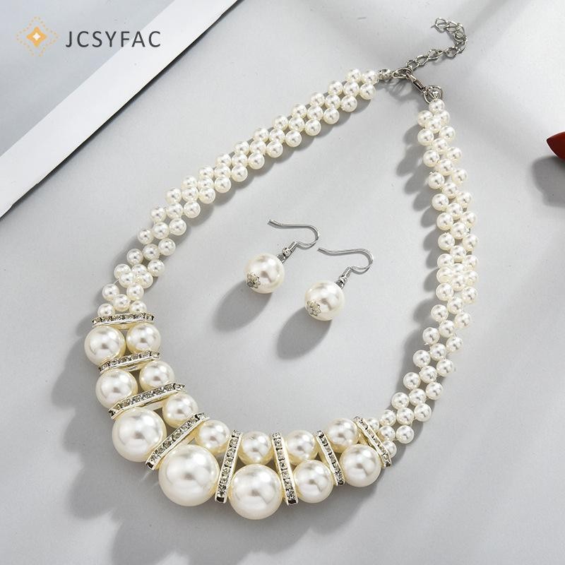 Jcsyfac Thanh Lịch 3 Chiếc Ngọc Trai Vòng Cổ Bông Tai Bộ Trang Sức Dành Cho Nữ Đính Hạt Vòng Cổ Choker Tòn Ten Bông Tai Tiệc Cưới Cô Dâu Trang Sức Mới