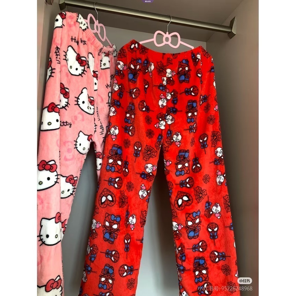 Hellokitty Girls Quần Ngủ Người Nhện Dễ Thương Nhung San Hô Hoạt Hình Nhà Ấm Áp Quần Nhà [BL]