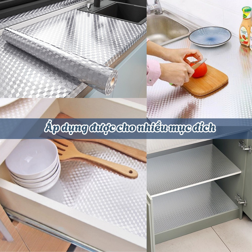 Giấy Bạc Dán Nhà Bếp Chống Dầu Mỡ, Decal Dán Tường Tráng Nhôm Chịu Nhiệt, Dễ Lau Chùi DINOHOME