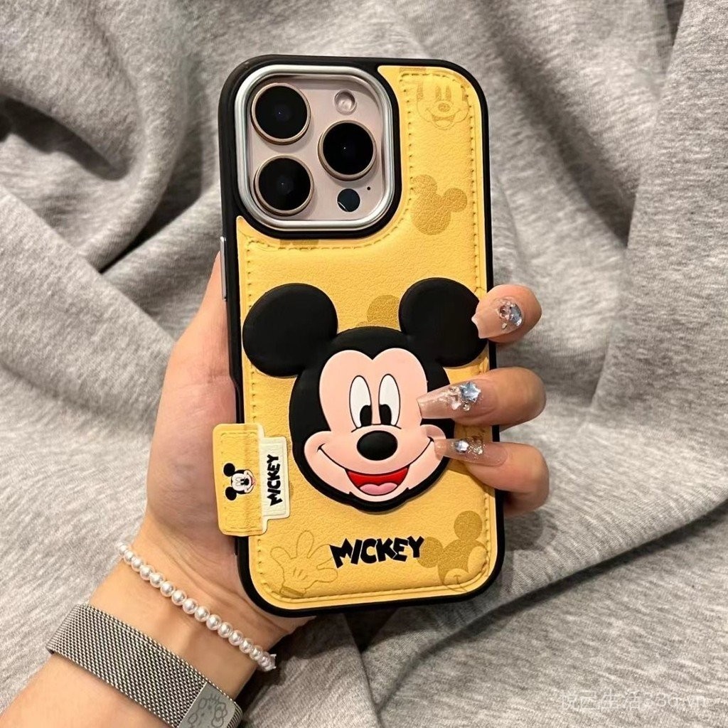 Ốp điện thoại di động 16Promax da chuột Mickey dễ thương iPhone 15 Mickey 14 chống rơi 13 nữ
